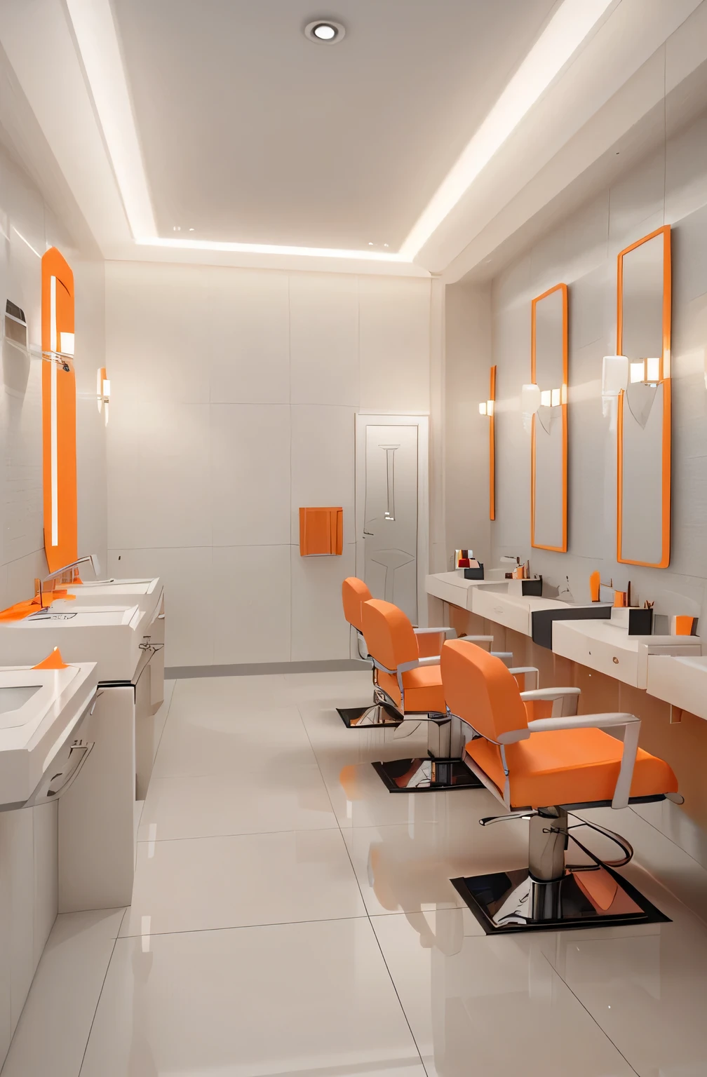Professional 3d architecture rendering design of modern and French design for hair salon with white and light orange color