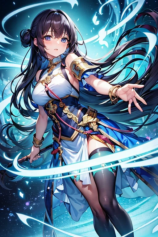 A woman appeared in the magical forest.。She had overwhelming magical powers. She was searching for Tomo, who had once fought alongside her.。Hair is black、Above the knee、Silky Skin、Tachisugata、Black Hair、Bracelet、Blue Eyes、Short Hair、The waist is not too small and the figure is well-balanced overall.The waist is not too small、Shoulder-length hair tied back