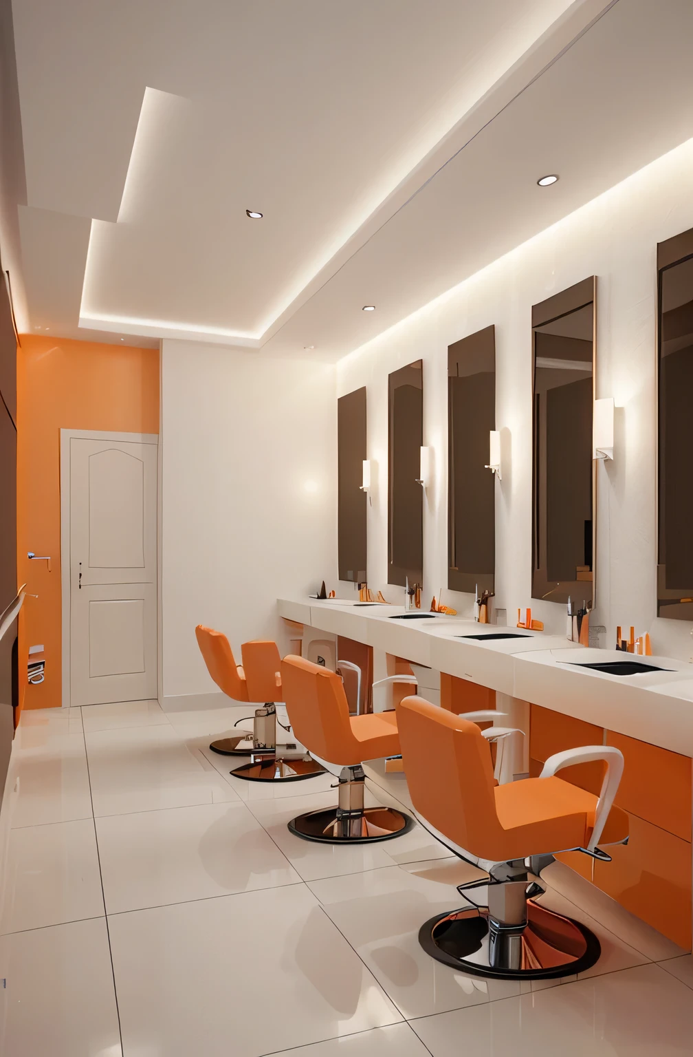 Professional 3d architecture rendering design of modern and French design for hair salon with white and light orange color
