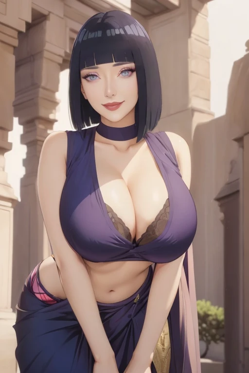 Hyuga Hinata ,full body portrait, Ultra-realistic movie master pie with ultra-detailed primetime portraits, high quality, 8K, table top, Ultra HD), 1 girl 25 years old、fashion supermodel, ((Random style and color hair)), masterpiece, high quality, high quality, High resolution、black_mascara put in Long eyelashes:1.5, dark (eyesshadows:1.35), (Glossy) red_lips:1.24, [[blue_eyes]], (iridescent eyes), vibrant eyes:1.2, contrast, light shot:1.2, (seductive smile), ((makeup cheeks flushed)) 