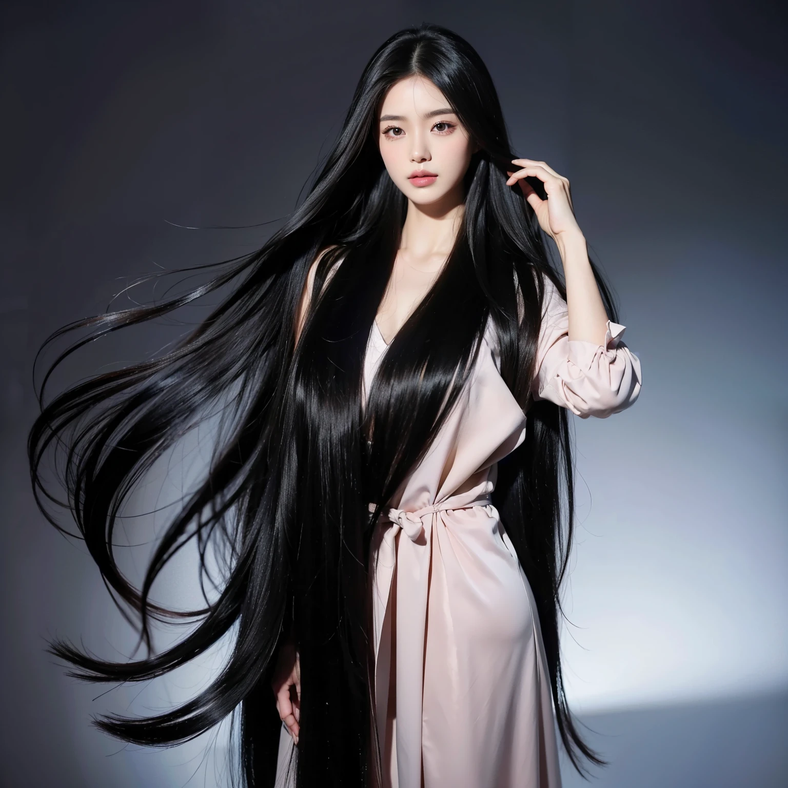 Super Long Hair、Best image quality、highest quality、Highest Resolution、Ultra-realistic photos、Full body photo、1 girl、Very beautiful face、Super super long hair、Hair Length Approx.5Meters、Straight black hair、Black hair longer than height、Black hair that hasn't been cut for over 20 years、Slender body、naked、World Long Hair Contest Winner、Terrifyingly thick black hair、My very long black hair is wrapped around my body.、Location: Bedroom、3Meters離れたところから撮影、Shiny and beautiful black hair、Terrifyingly long black hair、The luster of her black hair is so beautiful、Too much black hair、Very long black hair filling the screen、The longest black hair in the world、The most black hair in the world、The most beautiful black hair in the world、My long black hair is spilling out all over the room.、My long black hair makes the whole room pitch black.、Her very long black hair is tucked up in both hands、Her long black hair blooms like a flower garden、