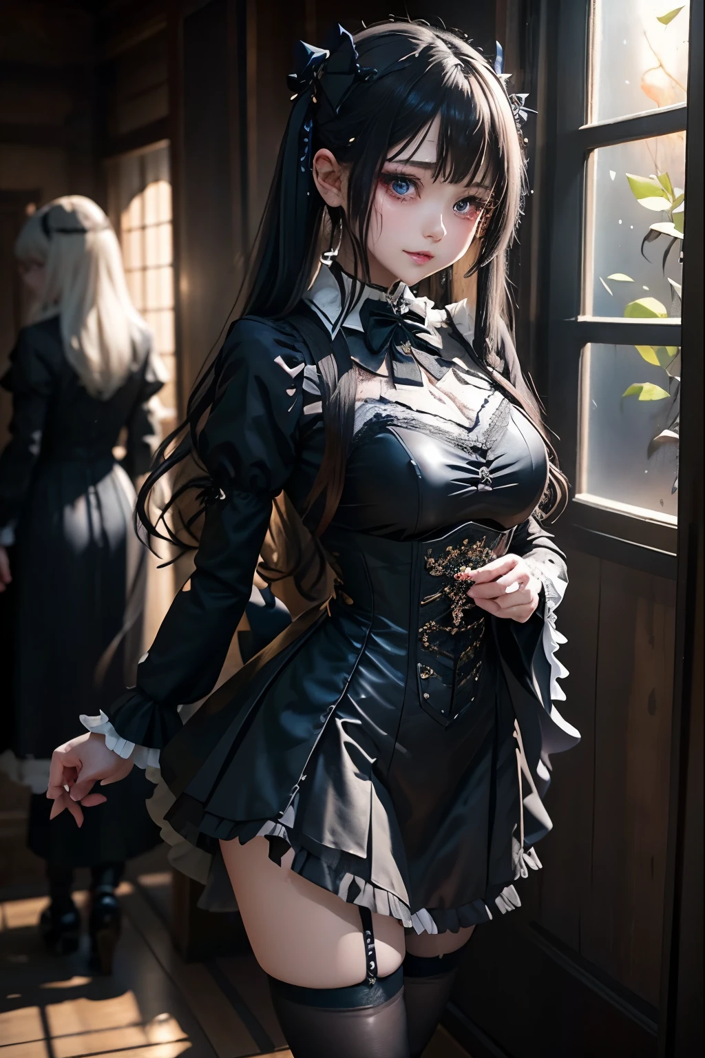 ハードDark Gothicメイク、Deep Night Sky、Horror、Black dark eyeshadow、cry、sad、Good skin radiance、Dark Gothicメイク、Dark smile、palace、The beauty of fragrance、24-years-old、Expressions of intense pleasure、Embarrassed look、Dark Gothic、Obscene language、highest quality、Expression of sexualure amid suffering、Drunk face、紫のMaid clothes、Mysterious、Noble、The face of someone who is holding in the toilet、sexy、Loving le、Twin tail hair、Right blue eye, Left eye is red、Super seductive pose、Platform Heel Shoes、Heavy makeup、Gothic Lolita Clothingtle slimmer、Silver Hair、Long Hair Straight Hair、Cute Gothic Lolita Dress、Beautifu、elegant features、Fascinating face、Stained glassが背景、Chest glistening with sweat、The room is dark、goth long dress、Bell Sleeves、Wizard Sleeve、Decadent look、Sexually excited expressionthighs wet with water、Thighs that are wet and shiny with oil、Background of a room full of roses、sad表情、Rose Maiden、The embroidery is pink、The dress has pink embroidery、Thigh-high socks、Knee-high socks、Gentle expression、Dark black eyeshadow、despicable act、Stained glassと薔薇背景、thighs are a little thin、Female Duo、Female couple、dark church background、Stained glass、Black metal world、Dark Castle、Dark Room、Slender body、upright、walk、Are standing、gothic long dresaid clothes、Victorian dresses、Her thighs glisten with sweat、My body is wet and shiny、Lots of glitter on the thighs、sweating、My thighs are sticky from sweating、Sweat glistens on the thighs, The whole body is sweaty and shiny、Quite sweaty、My thighs are sweaty、My thighs are so wet、My thighs are shining with sweat、A lot of sweat glistens all over the body、The thighs are the best、Thighs are glamorous、