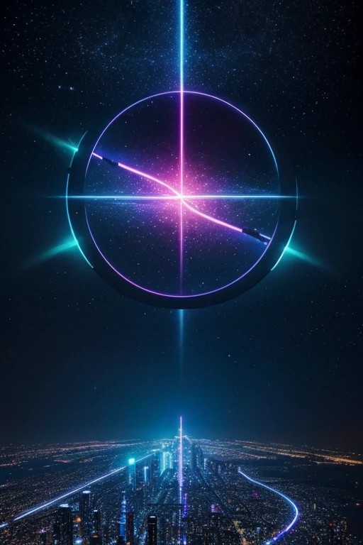 highest quality、Futuristic City、neon、Beautiful night view、colorful、Starry Sky、moon