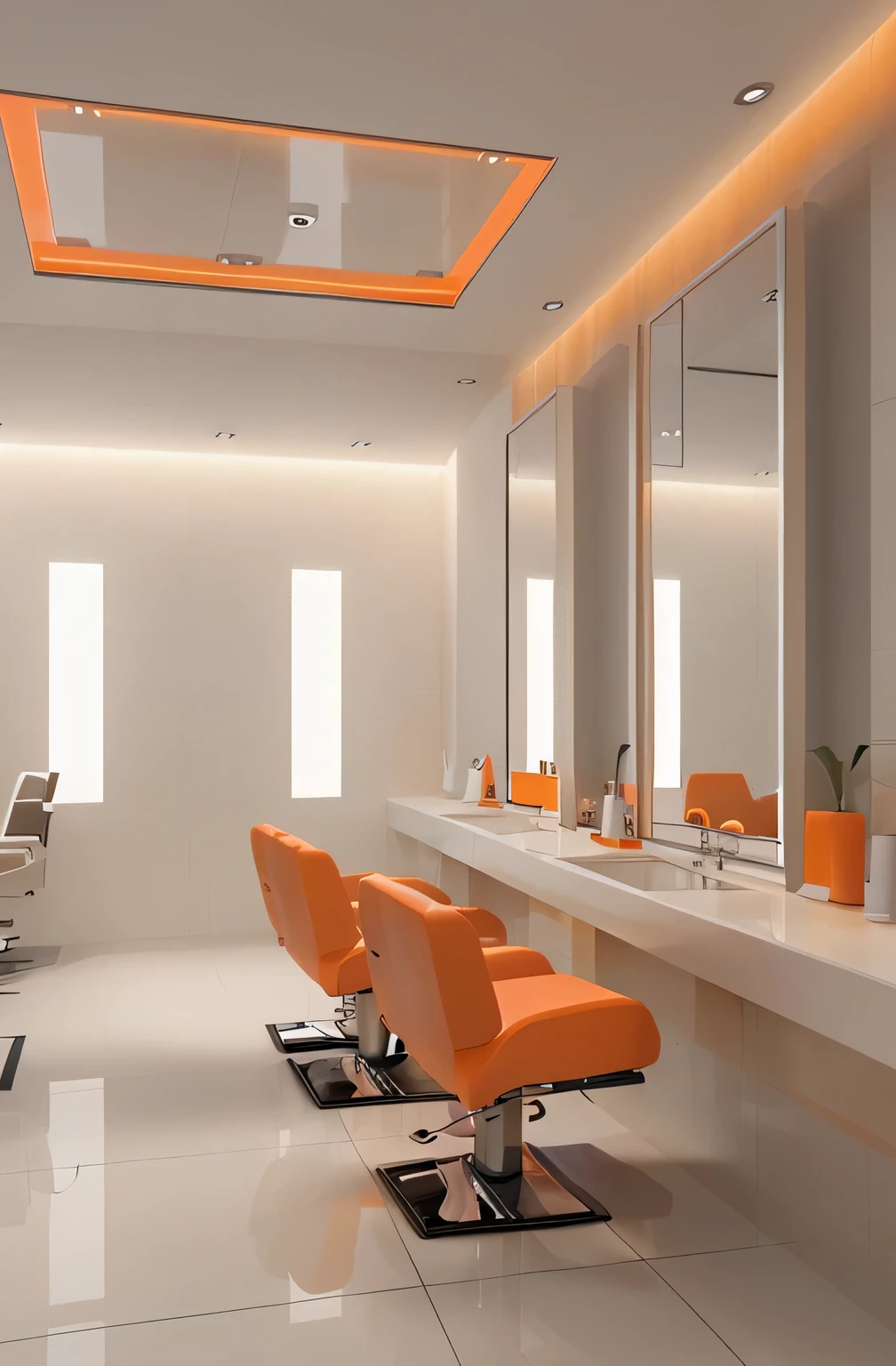 Professional 3d architecture rendering design of modern and French design for hair salon with white and light orange color