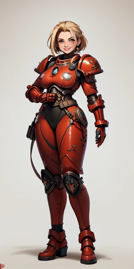 Red robot woman, huge tits, huge ass, muscular, naked, glowing eyes, three fingers on his hands, black marks all over his body 