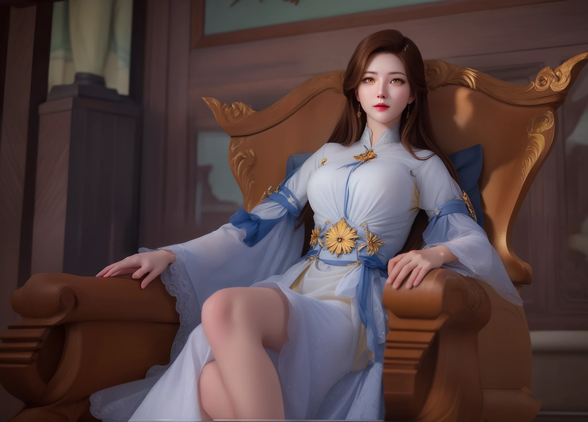 (hyperrealistic), (illustration), (high resolution), (8K), (extremely detailed), (best illustration), (beautiful detailed eyes), (best quality), (ultra-detailed), (masterpiece), (wallpaper), (photorealistic), (natural light), (rim lighting), (detailed face), (high detailed realistic skin texture), (anatomically correct), (solo), (1 girl), (high detailed realistic hair), (caramel hair:1.35), (heterochromic eyes), (detailed eyes), (light yellow eyes:1.37), (sparkling eyes), (realistic big breasts:1.5), (exposed nipples breasts:1.35), (long legs), (slender abs), (dynamic pose), (closed tiny mouth:1.3), (nsfw), (concentrated expression), (topless),