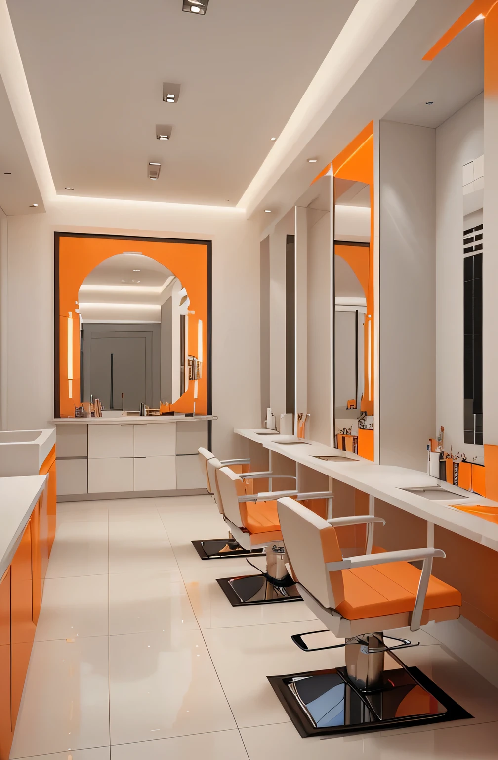 Professional 3d architecture rendering design of modern and French design for hair salon with white and light orange color