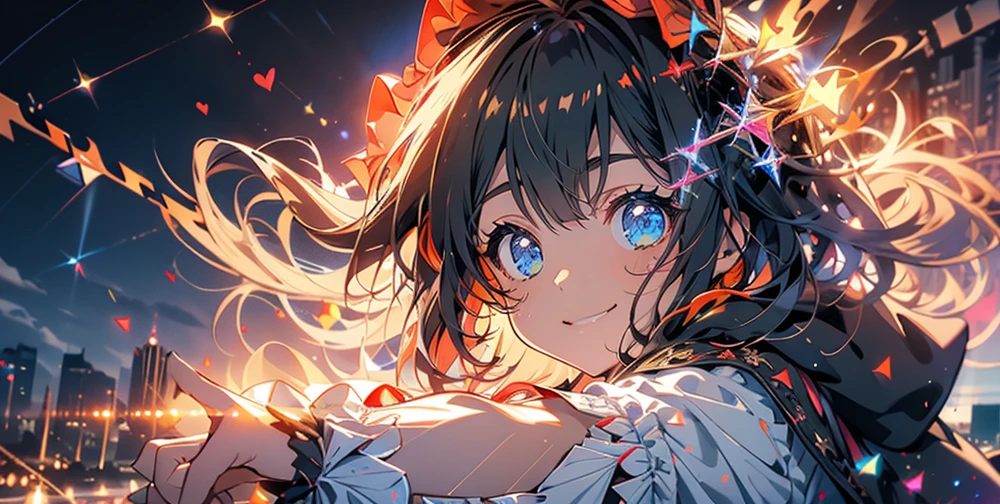 cute ruffle dress, Fine frills, ribbon, cat ears hooded cape, red hood, put the hood over your head, horizontal striped overknee socks, platform boots, Lunch basket, naughty smile, detailed face and eyes, masterpiece, highest quality, Super detailed, starry sky, night view, sunset,brown hair.(Mossy buildings),(collapsed cityscape),