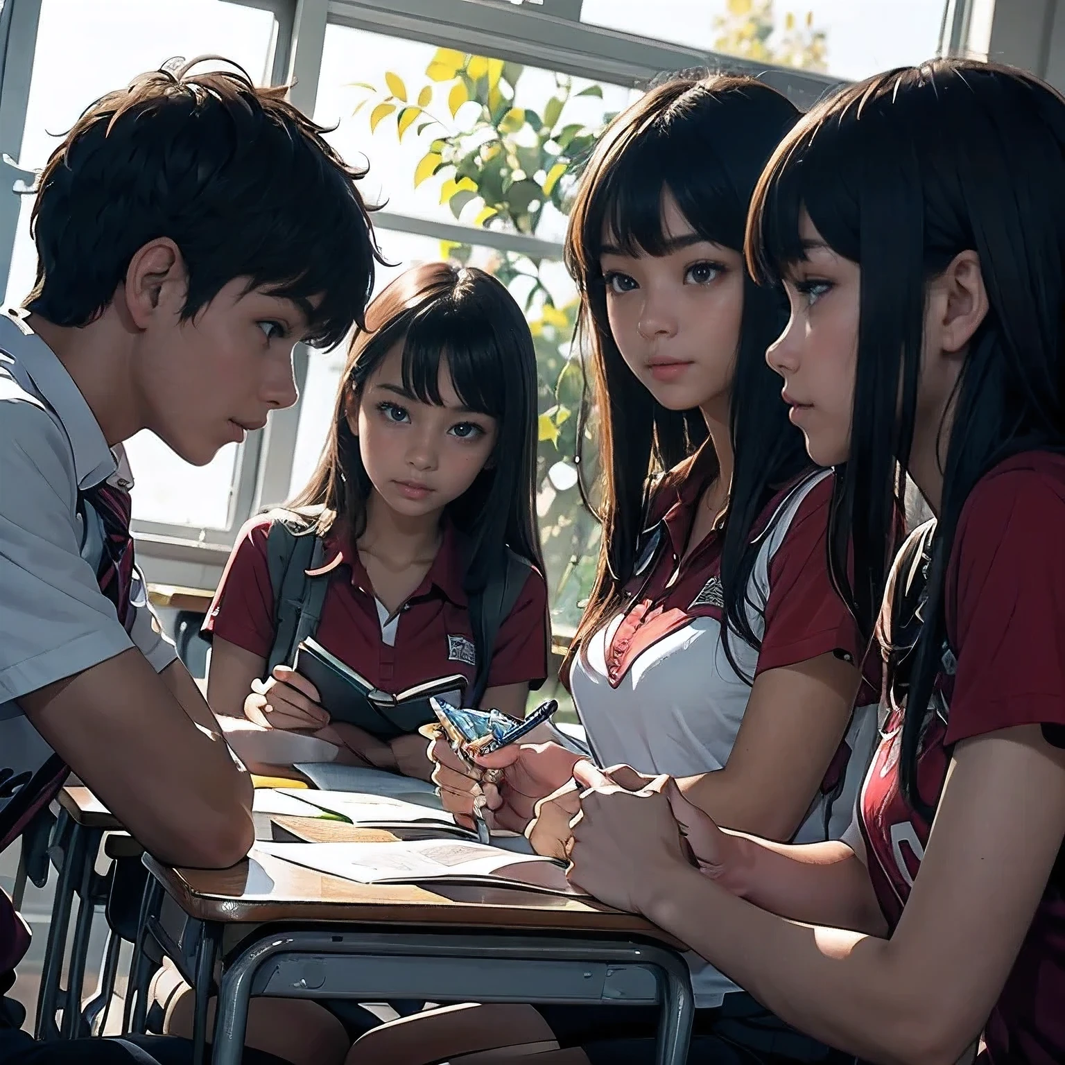 A group of students sat in a classroom, both male and female, close up
