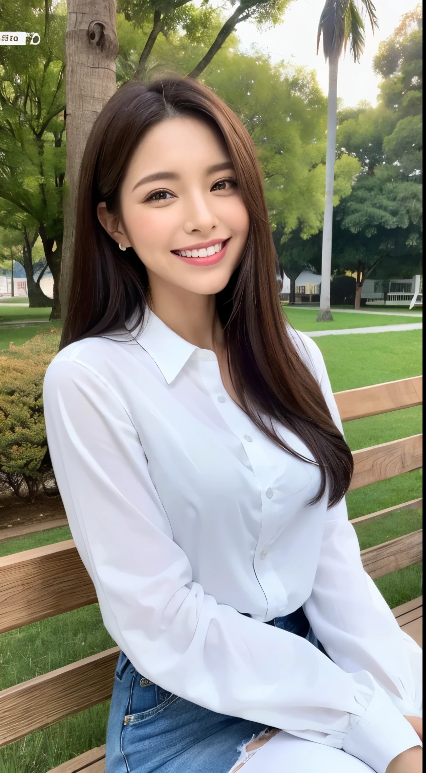 (Obra maestra:1.3), (8k, realista, fotos crudas, of the highest quality: 1.4), Japan, Hermoso rostro, (realista Face), (pelo medio:1.3), hermoso peinado, realista eyes, ojos bonitos, (realista Skin), piel hermosa, encanto, Ultra high resolution, ultrarrealista, high resolution, secretaria, parque de medianoche, sentado en un banco, Sit with your legs apart, mirando a los espectadores,sonrisa, Camisa blanca, tiro de bragas, piel blanca palida,leve sonrisa y pelo cafe lasio