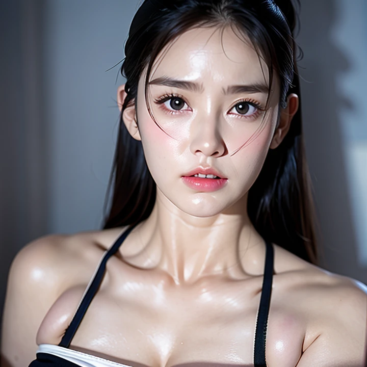 verry realistic woman face, (big breasts: 1.2), cruel, 16k