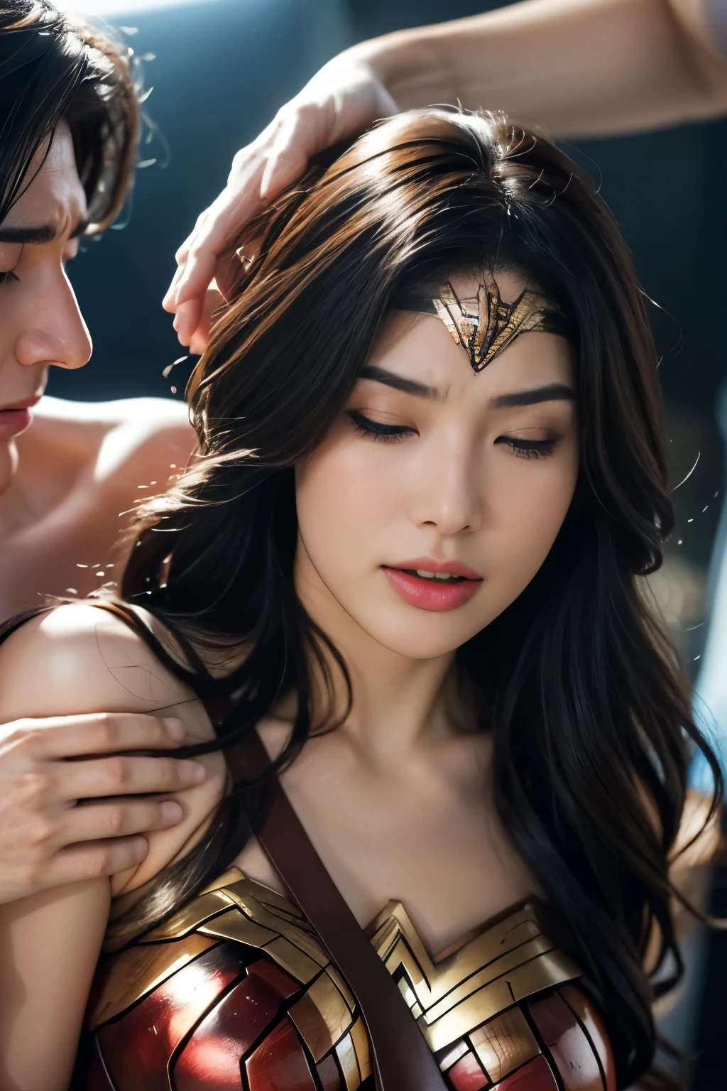 私はWonder Womanです、完璧なWonder Womanの衣装,On all fours,押しDefeated,Defeated,A man mounts me、Hug from the front,お姫様Hugged,Hugged,Being strangled,You can hold it,Leaning on the man,Hugged,Can be lifted,Men lick my face with their tongues,The guys lick my head with their tongues,Men lick my hair with their tongues,My body is licked by men,sleeping face,Close ~ eyes,Open your mouth,Tired face,Face of Suffering,sleeping face,Being slapped in the face,Getting punched in the face,Fighting with men,Fight with the men,Surrounded by men,,Caught between the men,Being held back by men,Entanglement with males, Attacked by men,Brown Hair, masterpiece、beautiful girl、fine 目、puffy eyes、highest quality, 超High resolution, (reality: 1.4), Cinema Lighting,so beautiful、Beautiful Skin、(超reality的な)、(High resolution)、(8k)、(Very detailed)、(beautiful and fine 目)、(Very detailed)、 Detailed face、Diagonal bangle hair、Brown Hair、20-year-old、Wonder Womanのコスプレ,Wonder Woman