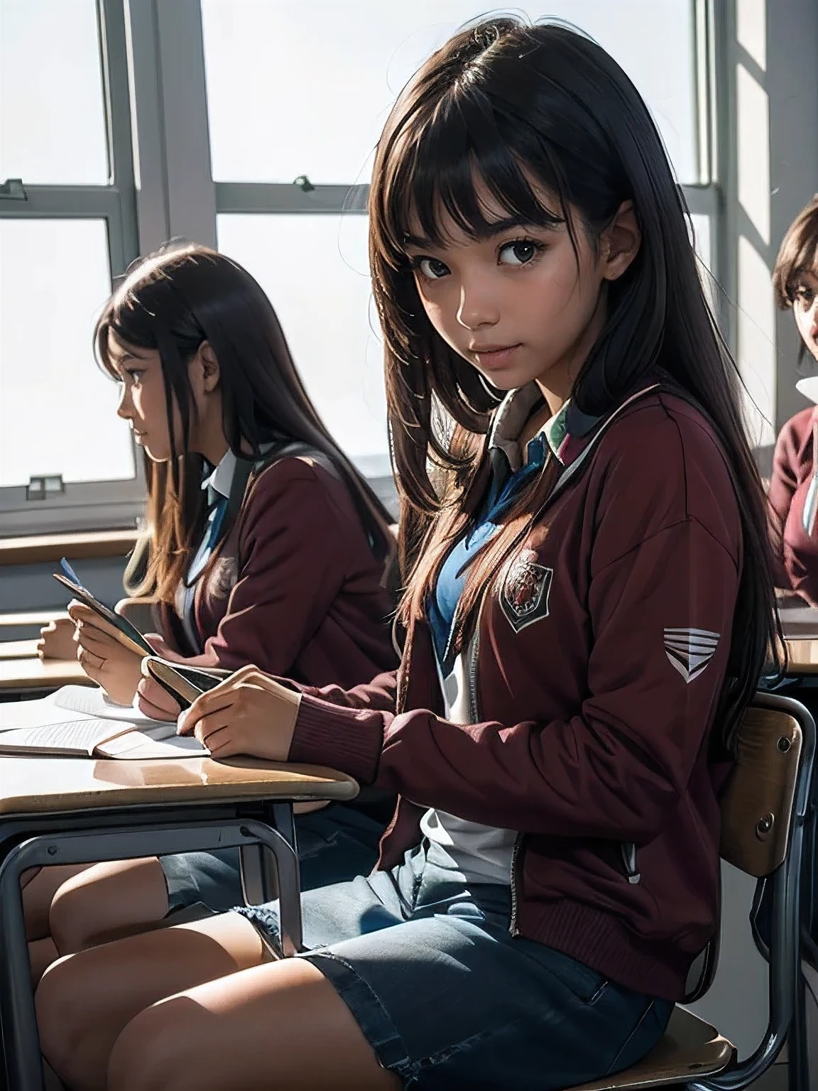 A group of students sat in a classroom, both male and female, close up