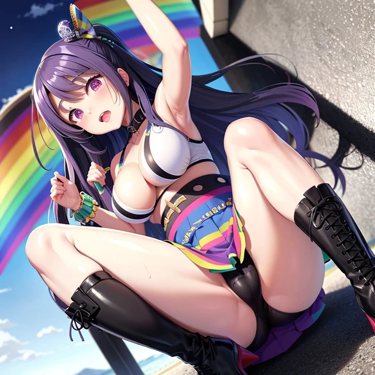 A rainbow in the blue sky,Midsummer,Masochist attribute,Sweat,Billy's Boot Camp,Cleopatra,be interested々,cute,Fukuhara Ai Image,Purple long hair,Large Breasts,Wear a skirt