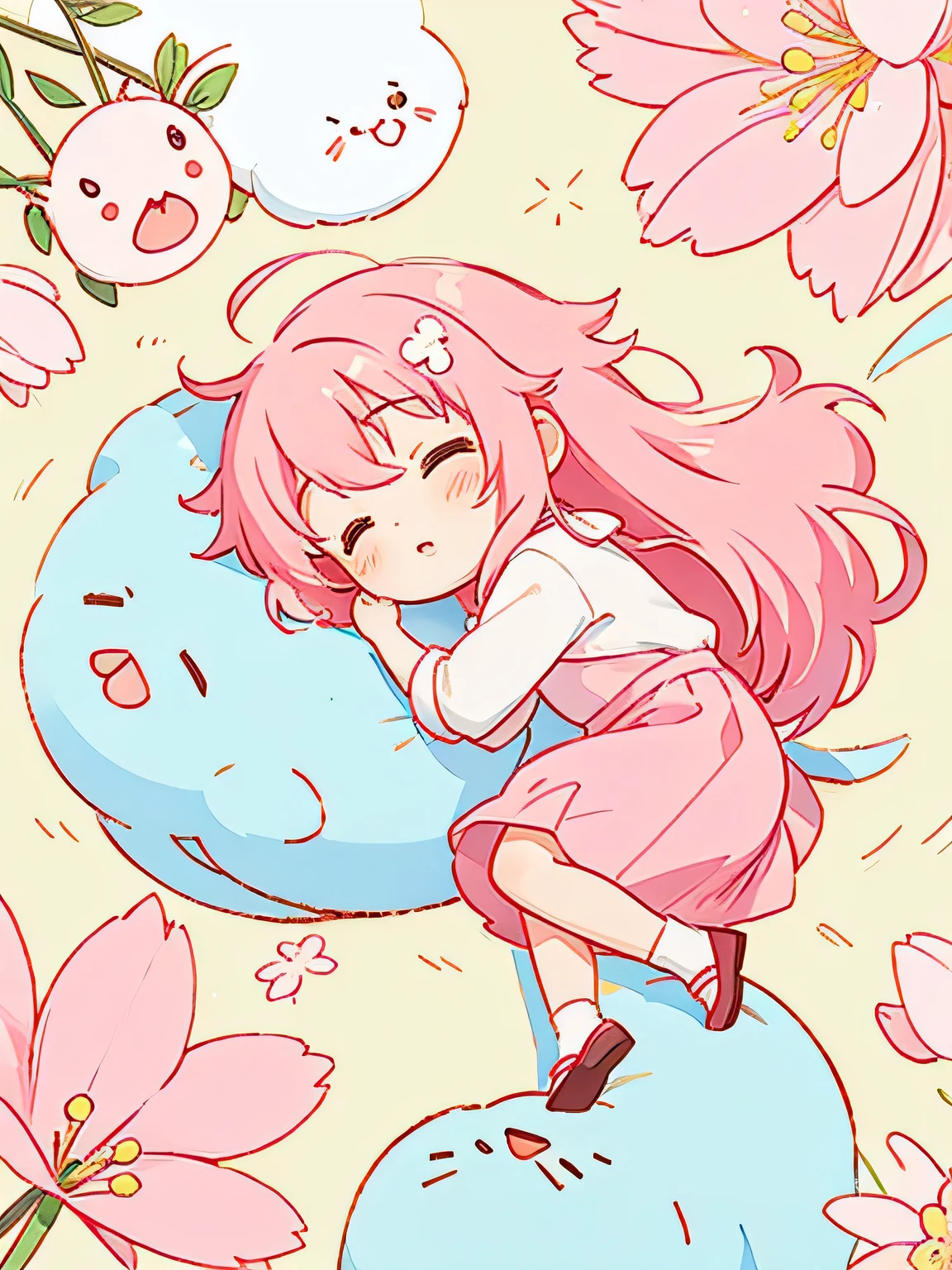 Momoko Sakura Style, Kawaii Design, most beautiful girl ever、Chibi, birdie、nap、on the cloud