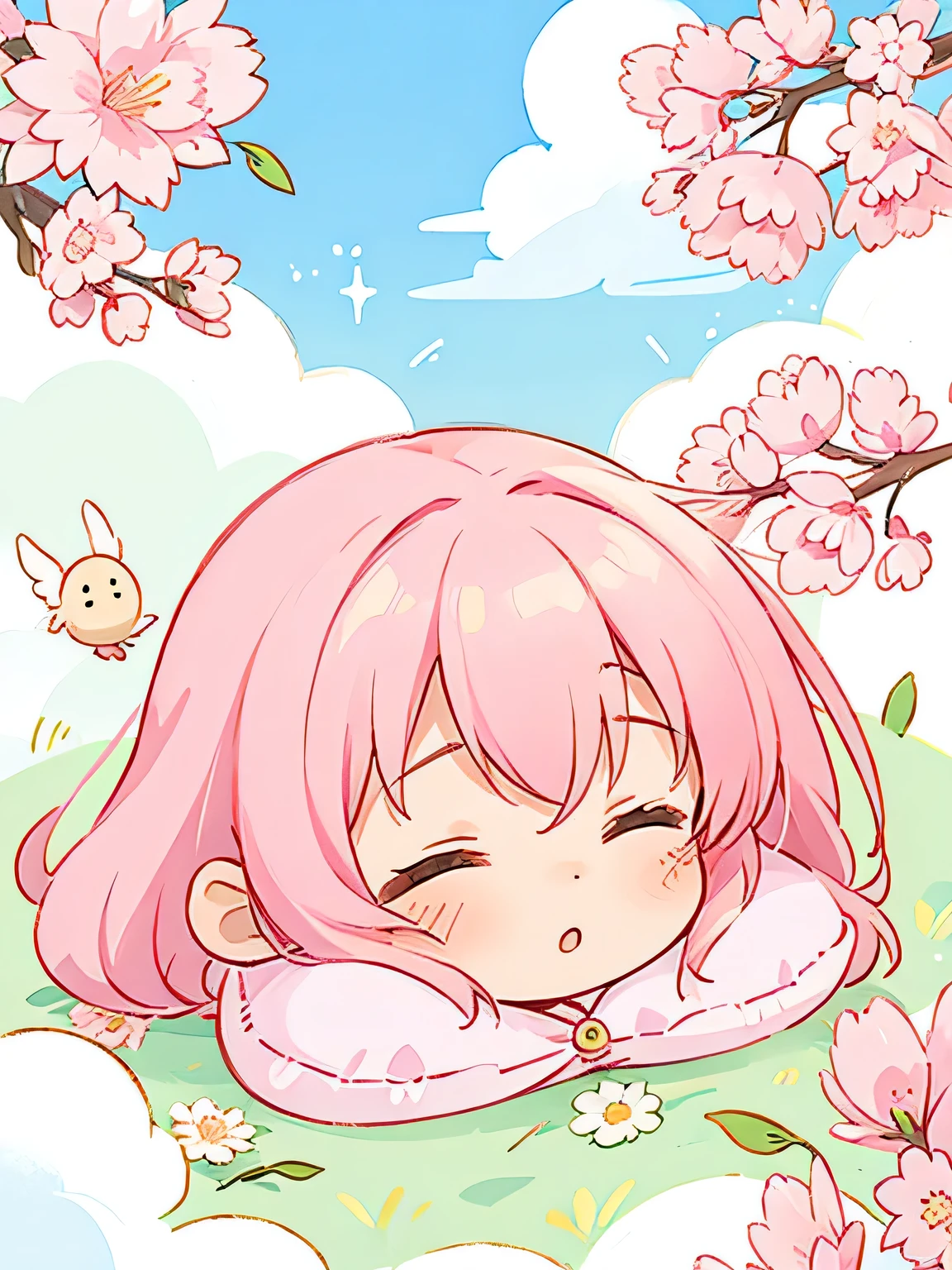 Momoko Sakura Style, Kawaii Design, most beautiful girl ever、Chibi, birdie、nap、on the cloud