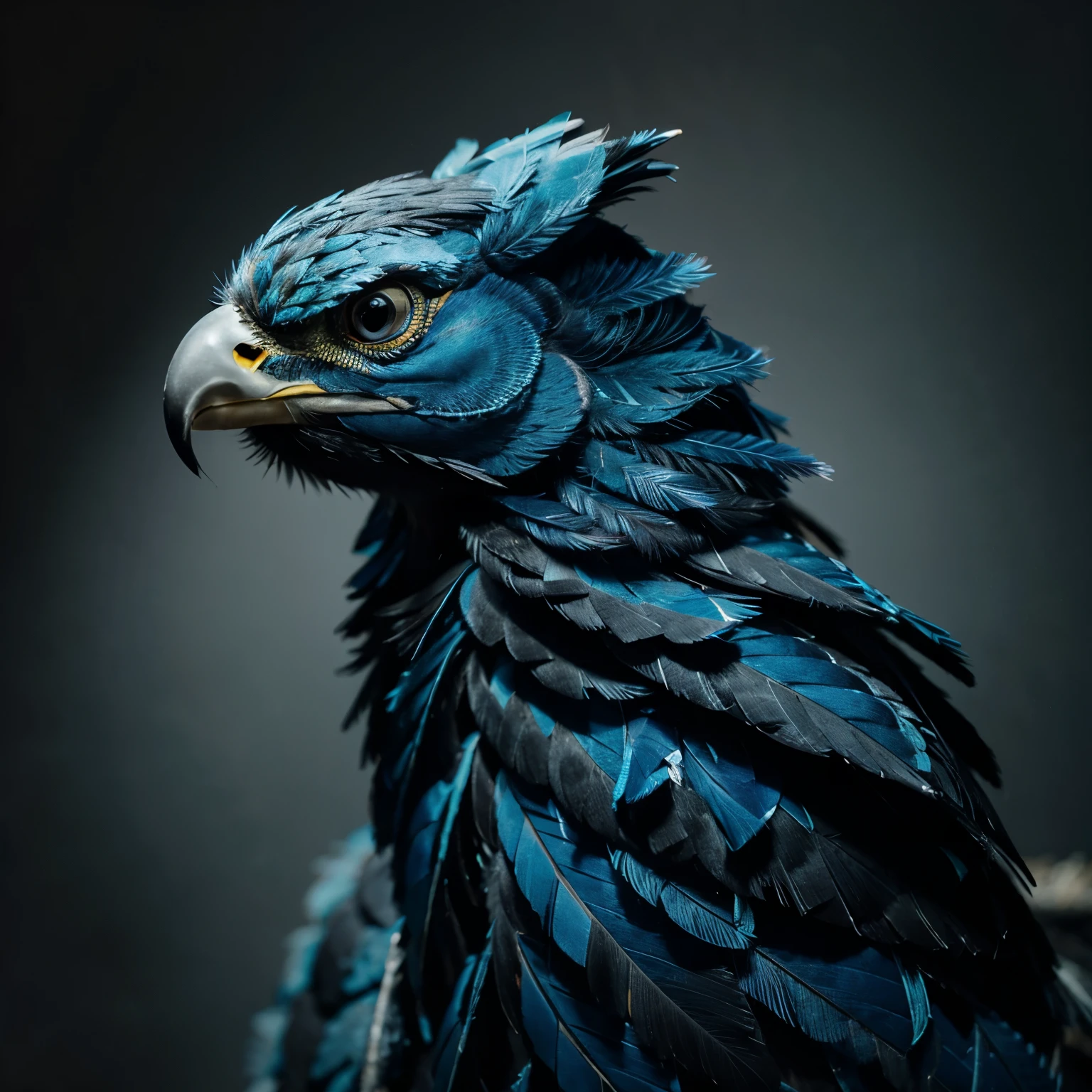 feathered snake with black scales and blue feathers