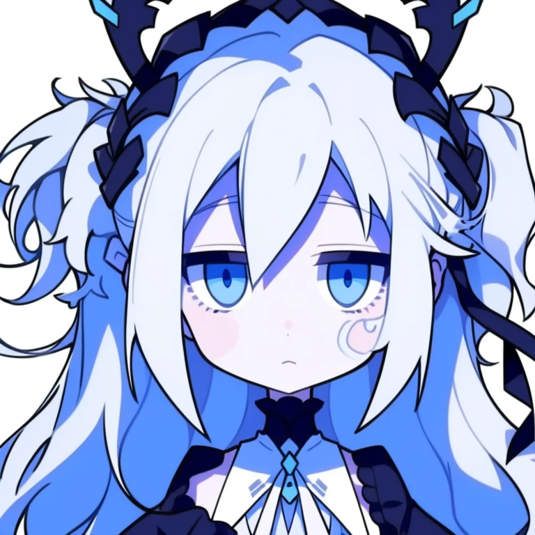 Half-length statue of a girl,k hd,4K,face expressionless,style of anime,sideface,white backgrounid,blue color eyes,white color hair