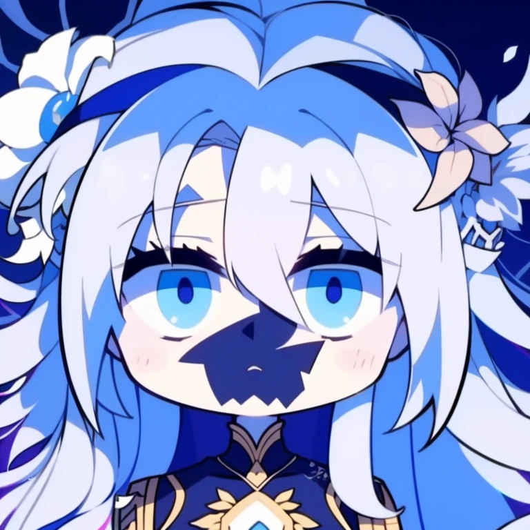 Half-length statue of a girl，k hd，4K，face expressionless，style of anime，sideface，white backgrounid，blue color eyes，white color hair