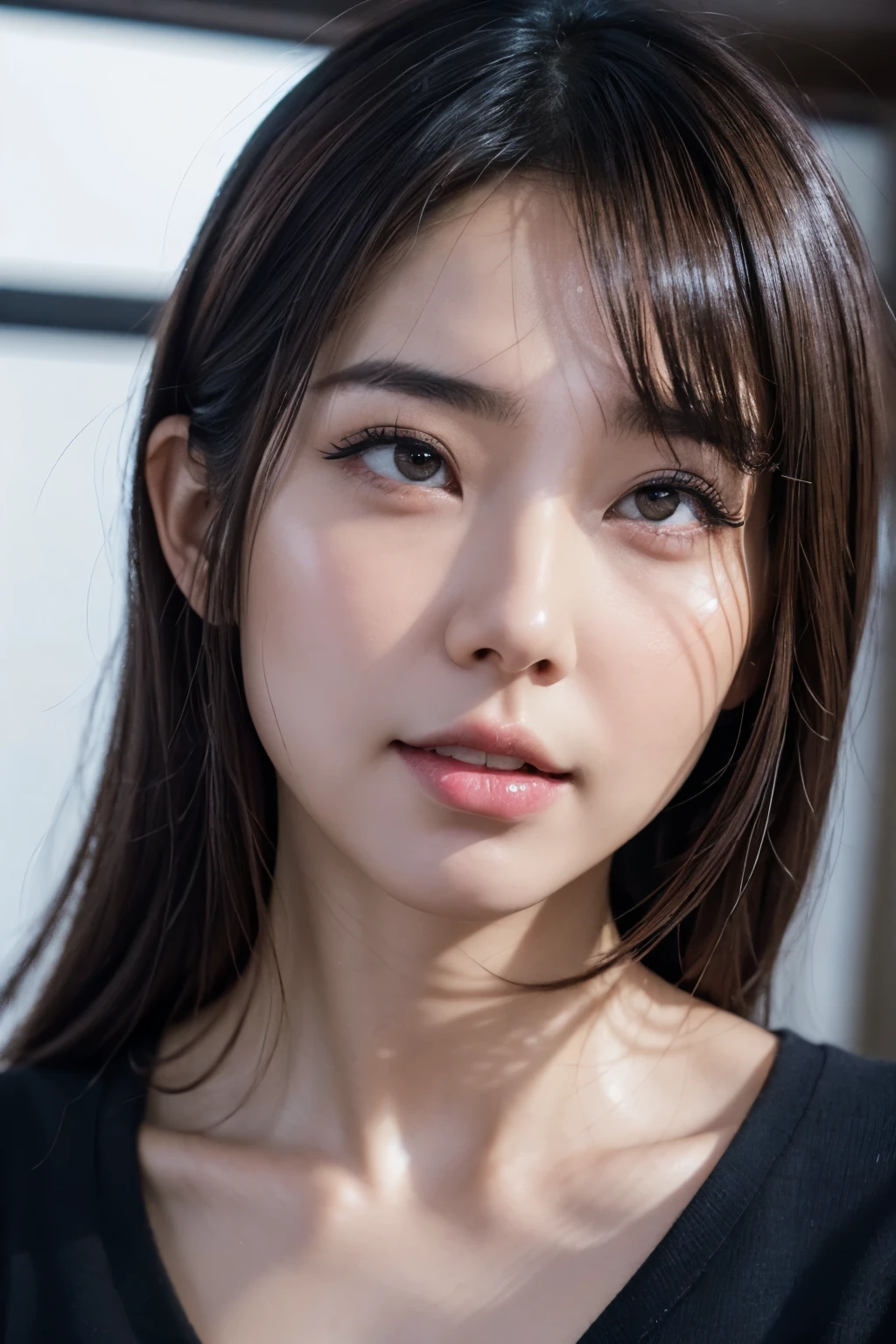 there is a woman with a surprised look on her face、Japanese facial features, Surreal beautiful face, Realistic beautiful face, ultra realistic digital painting, Ultra-realistic faces, Surreal 3D rendering, Detailed realistic representation, Ultra-realistic faces, Surreal Digital Painting, Asian girl detailed face, Ultra-realistic illustrations, ultra realistic digital painting