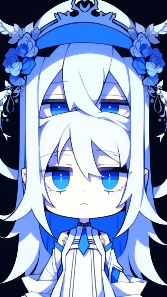 Half-length statue of a girl，k hd，4K，face expressionless，style of anime，sideface，white backgrounid，blue color eyes，white color hair