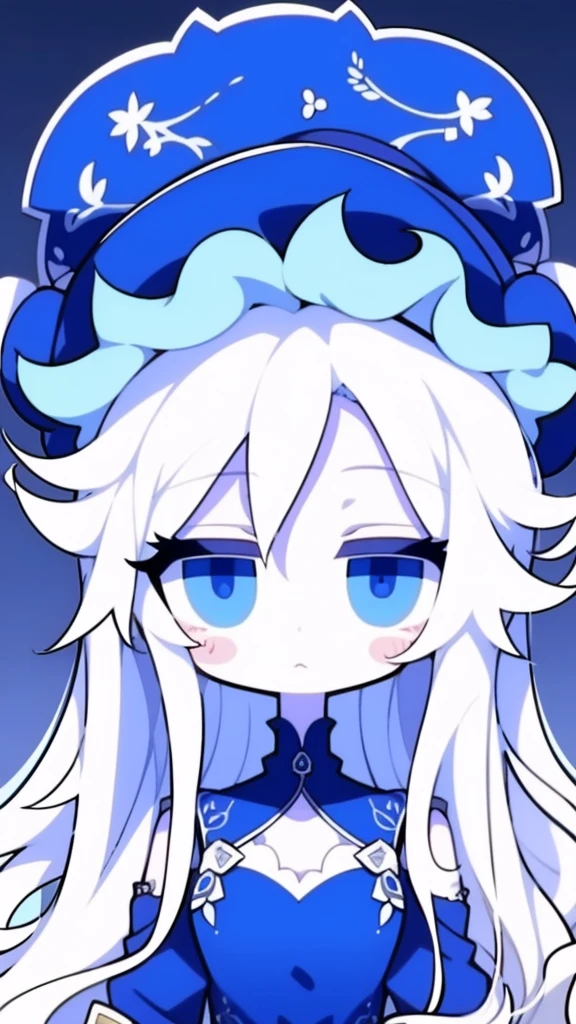 Half-length statue of a girl,k hd,4K,face expressionless,style of anime,sideface,white backgrounid,blue color eyes,white color hair