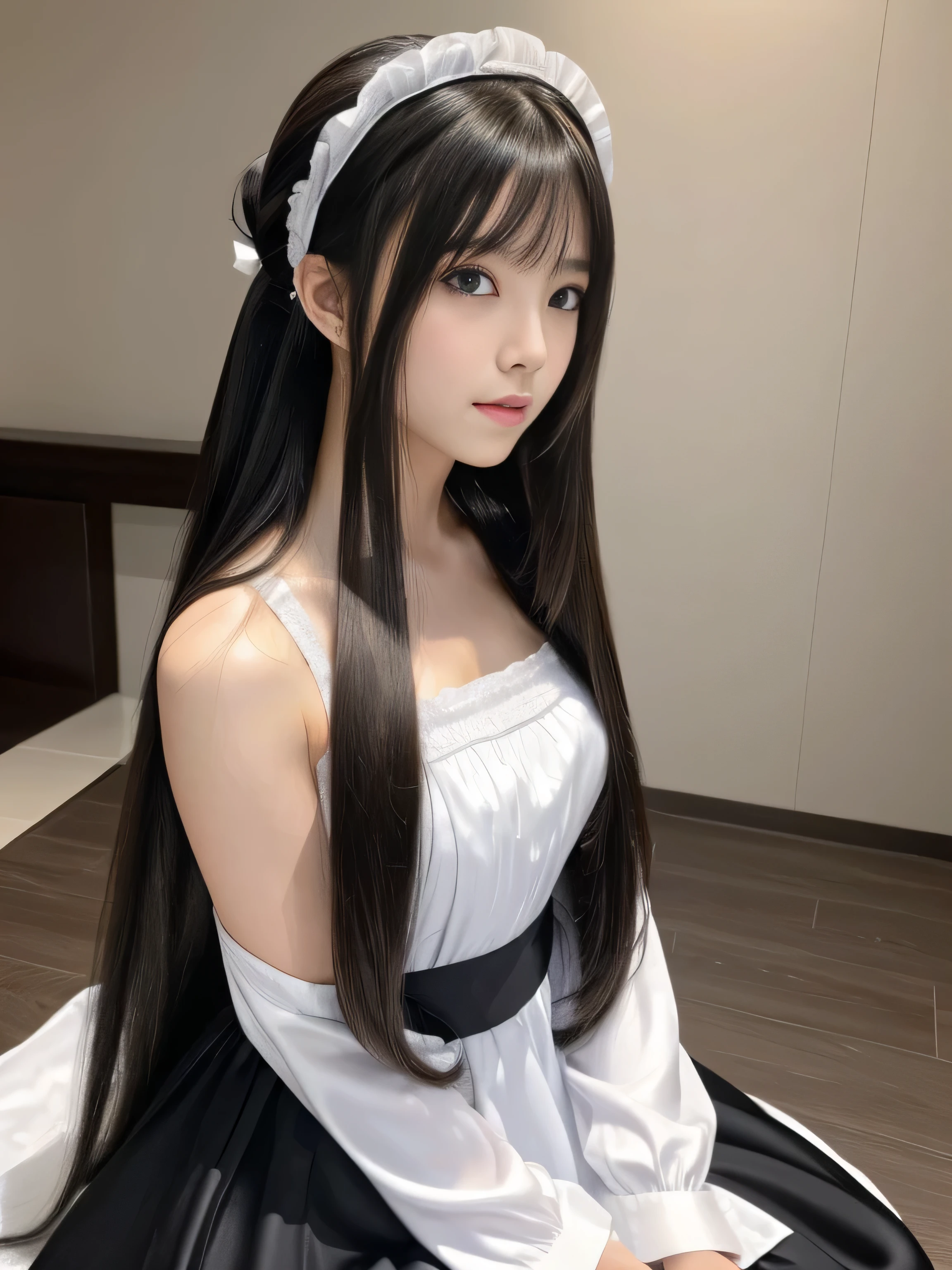 　(Upper Body Shot:1.1)　((highest quality)), ((masterpiece)), (Familiar), (Get used to it)　　((woman in a black and white dress and a hat, Maid outfit, Maid dress, Catboy Cosplay! Maid! dress, anime girl in a Maid costume, Maid costume, anime cat girl in a Maid costume, black gothic lolita dress, gorgeous Maid, wearing Maid uniform, Lolita Style, High Quality Costume,Sexy female cosplay, Maid))　(Her bangs are the perfect full bangs:1.2)　(Reaches up to the kneeVery long hair　highest quality　Highest detail　Reaches up to the knee、Very long hair that lasts forever:1.3　Flowing Hair　私ncredibly straight hair　Very shiny and thick hair　Abnormally long hair that lasts forever　Flowing Hair on both ends　long hair up to the knees:1.2　long hair up to the knees:1.2　Thick and shiny hair　Very free hair　Abnormally long hair!!!!!　Beautiful silky hair　　Beautiful and shiny hair　Beautiful and shiny hair　Beautiful silky hair　Hair that grows to the knees　Very very, Very long hair!!!!!　Very very, Very long hair!!!!!)　(highest quality　The best ultra-fine　Reaches up to the knee、Very long hair that lasts forever　Flowing Hair　Her hair is gently permed　Very shiny and thick hair　Abnormally long hair that lasts forever　Flowing Hair on both ends　long hair up to the knees:1.2　long hair up to the knees:1.2　Thick and shiny hair　Very free hair　Abnormally long hair!!!!!　Beautiful silky hair　Super long hair down to the knees　Beautiful and shiny hair　Beautiful and shiny hair　Beautiful silky hair　Hair that grows to the knees　Very very, Very long hair!!!!!　Very very, Very long hair!!!!!)　(She is the most beautiful 28-year-old hair model in Japan....)　Perfect Woman&#39;face　(She has a typical Japanese build and skin color..., Her skin is very high quality and ultra high definition.、very beautiful and glowing skin)　(She is photographed against a white wall:2.Standing in front of 0 in a random pose)　(Excessive breasts)　(Her face is long, Eyes and nose)（She achieved her sexy look with the help of a professional makeup artist.。...　Lipstick is natural red　The eyeliner is a beautiful black)　(her hair is black, light brown, blonde, Red-brown, Dark Green, or dark blue..)　(Surreal photos by professional photographers :1.2)　(She has a typical Japanese build and skin color　Her skin is very delicate and sensitive..、and、Such beautiful and radiant skin)　(Her face is long, Small eyes and nose.、Narrow-mouthed　and the most beautiful)　(Japanese Solo Photos&#39;The most beautiful 28 year old women)　　((Rich 1.4))　(Extremely detailed 8K)　(Ultra-fine skin texture 1.4)　(Actual, Vibrant:1.4), 　Sharp focus:1.2、Beautiful woman:1.4　Dynamic Lighting　(Genuine RAW photos taken by professional photographers)　very beautiful and glowing skin)　(Excessive breasts)　(Her face is long, Eyes and nose)　Lipstick is natural red　The eyeliner is a beautiful black)　(her hair is black, light brown, blonde, Red-brown, Dark Green, or dark blue..)　(Surreal photos by professional photographers :1.2)　