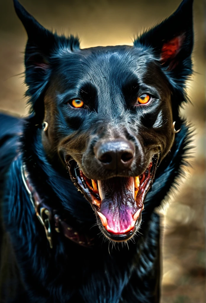 Blackdog enraged, scaring hunt, from hell, fierce and strong, sharpened portrait, hdr, 4k