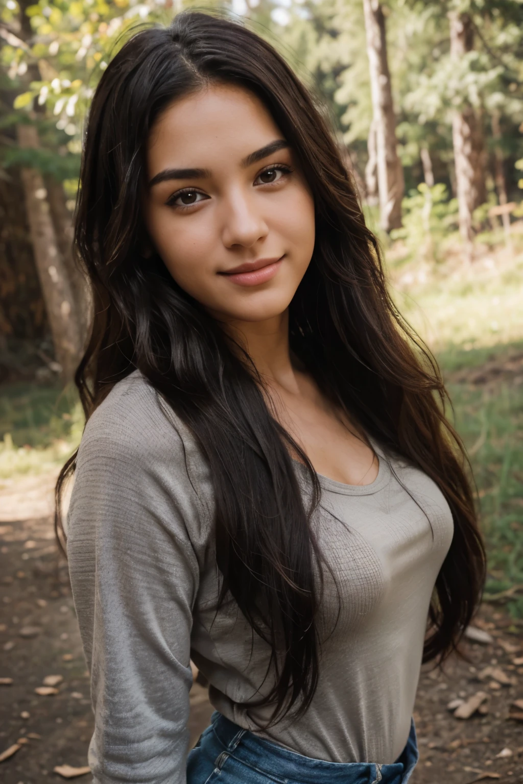 (ultra realistic), (best illustration), (increase resolution), (8k), (masterpiece), (wallpaper), Alone, 1 girl, looking towards the audience, straight black hair, in the dark, deep shadow, simple, pureerosfaceace_v1, happy smile, gaun simple, grassland
