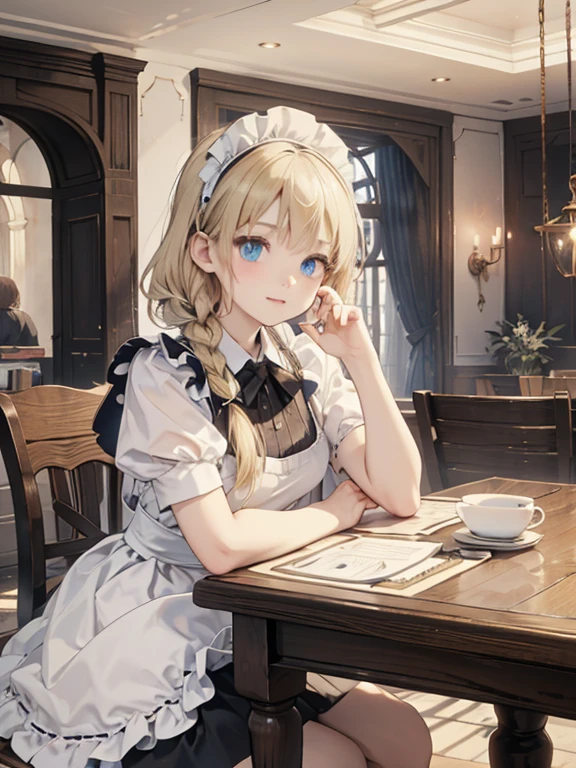 (8k, highest quality, Tabletop:1.2)、Ultra-high resolution, One ****************, Perfect Fingers, Detailed face, blue eyes, Blonde, Braid, Long Hair, Black maid outfit,  Castle garden, Hanging out a lot of sheets