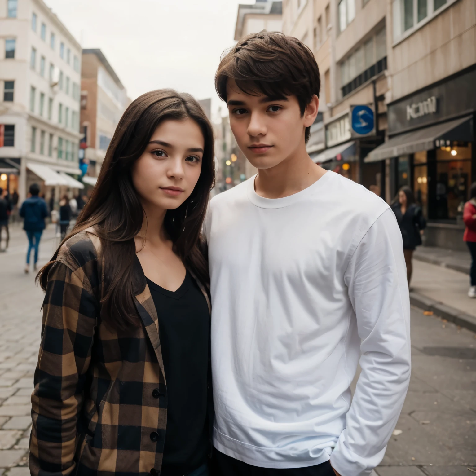Arafed young man and woman standing on a city street - SeaArt AI