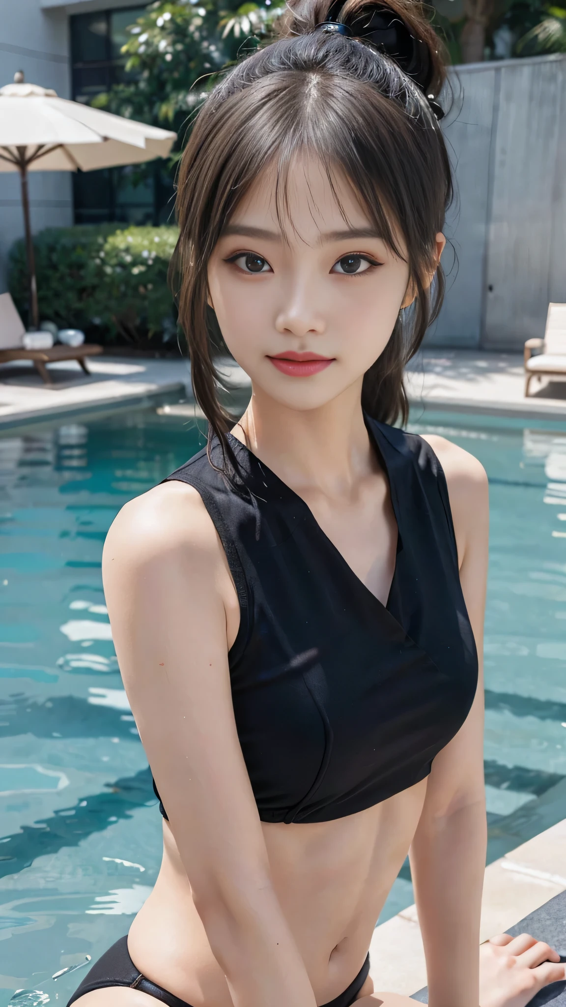 (8k, best quality, masterpiece:1.3), (realistic, photo-realistic:1.47), (highly detailed), original, extremely detailed wallpaper, solo, (beautiful detailed eyes), 1girl, lying on a pool at night, (surrounded by the shimmering water), (illuminated by soft and dim pool lights), (blurred background with a mix of vibrant and colorful lights), (wearing stylish swimsuit), (relaxed and content expression), (dramatic and moody atmosphere), (realistic and immersive lighting and background), (sense of tranquility and peace). <lora:japaneseDollLikeness_v10:0.3> <lora:koreanDollLikeness_v10:0.2>