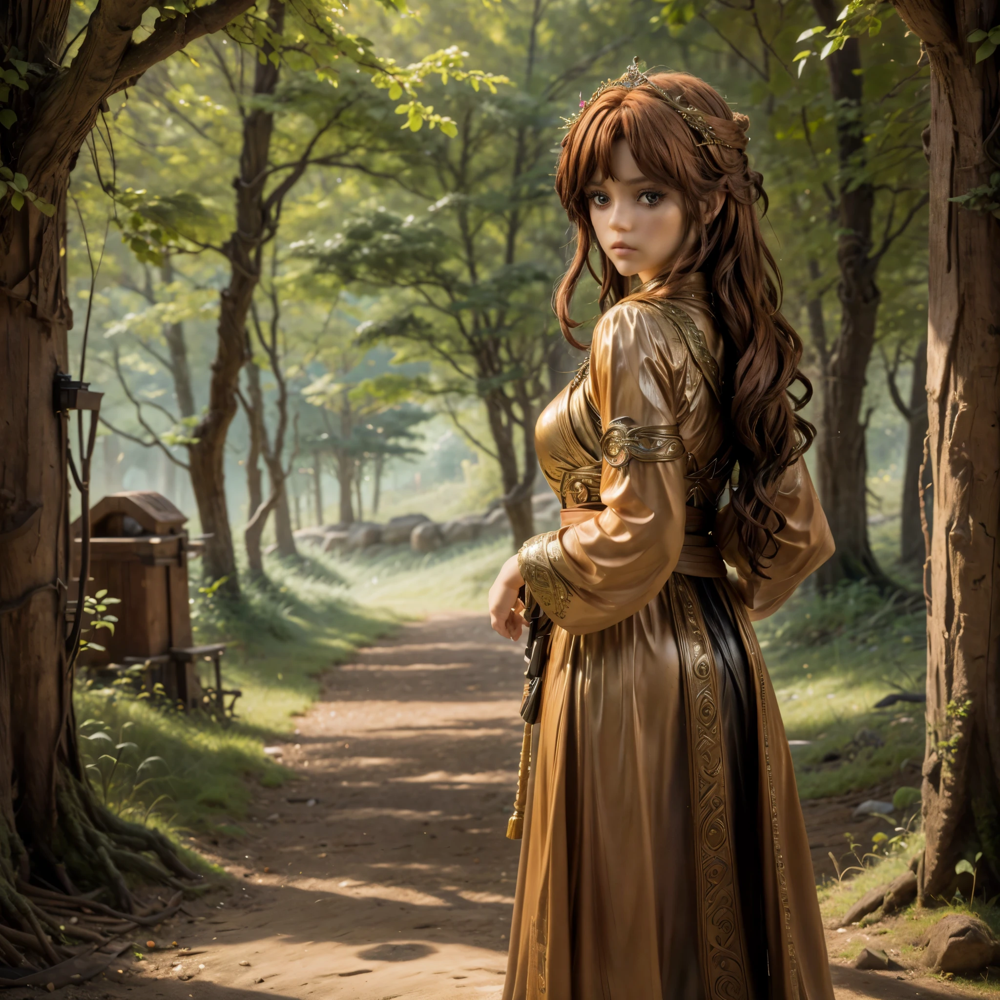 (best quality,4k,8k,highres,masterpiece:1.2),ultra-detailed, 1woman, Celtic goddess Epona, jennao, Chestnut brown hair, hazel eyes, druid gown, standing in a barnyard, motherly, posed gently, looking at viewer, seductive eyes, drawn in the style of Yoshitaka Amano, HDR, 8k, absurdres, cinestill 800, sharp focus, Ultra HD | | | ((Fullbody-shot)) add_detail:2 (1woman, solo)
