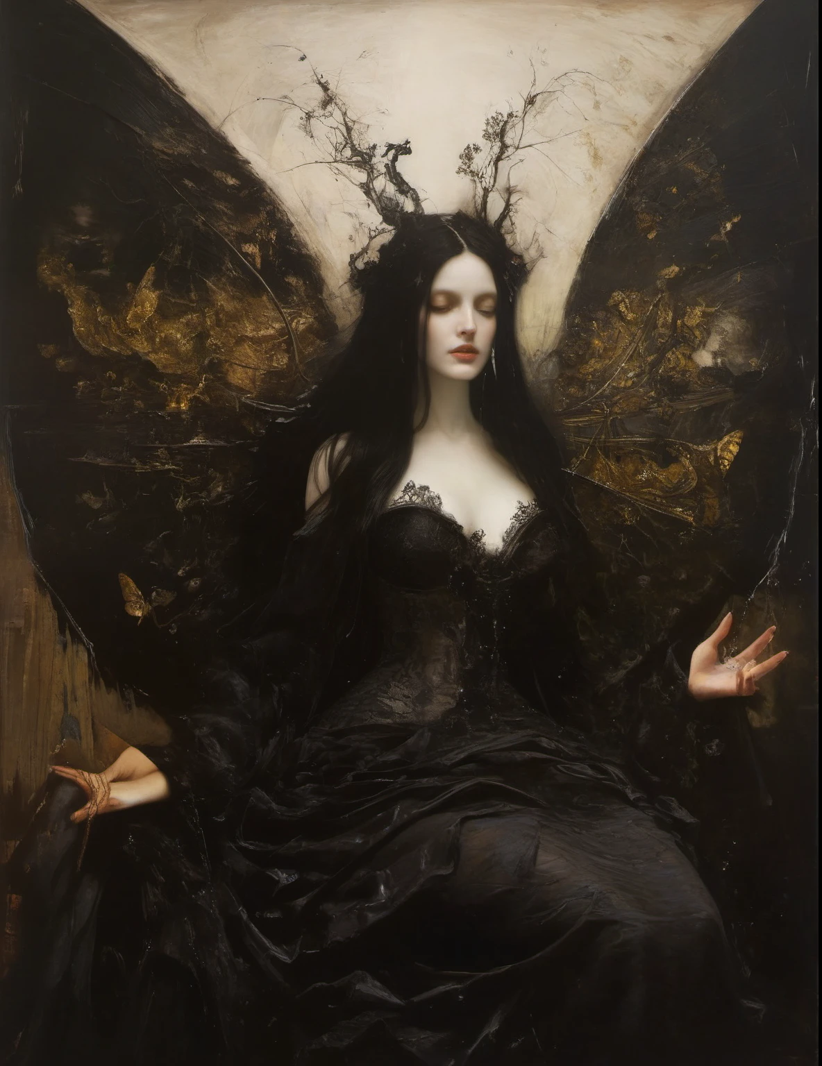 James Gurney, Surrealist art , dream-like, mysterious, Provocative, symbolic, Complex, detailed,, (Gothic but very beautiful:1.4), (masterpiece, Highest quality:1.4) , Nicola Samori Style, Goddess of Eros、naked, Mother&#39;s Heart、Sexy and magical、I am as beautiful as a siren、Big Breasts