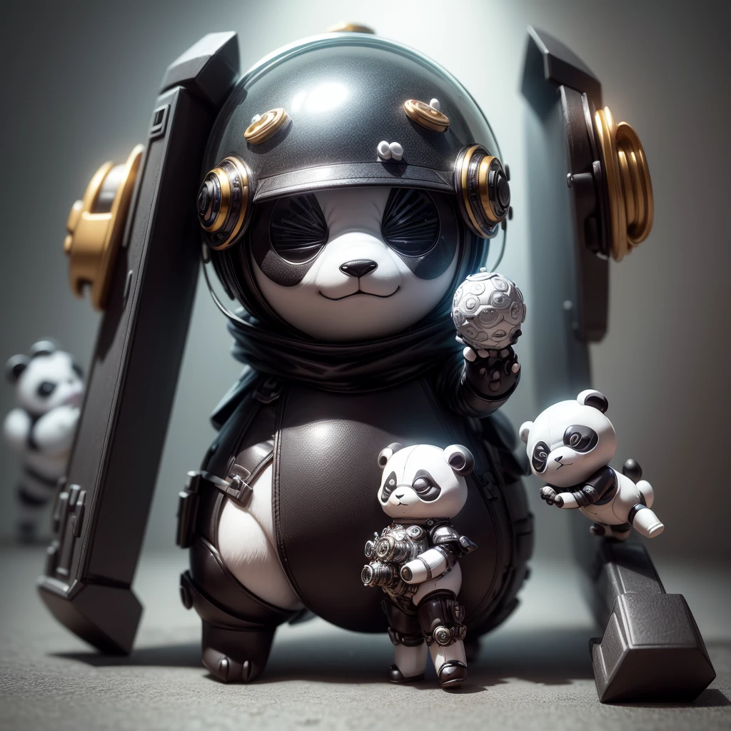 (Blind box toy style:1.2), (Full body shot) , 1 Transparent and cute panda, Metal mech, Exquisite helmet:1.2, steampunc, dreamy glow, Clean, White background, ( Global illumination, Ray traching, hdr, unreal render,reasonable design, high detal, Masterpiece, Best quality, hyper HD, Cinematic lighting)