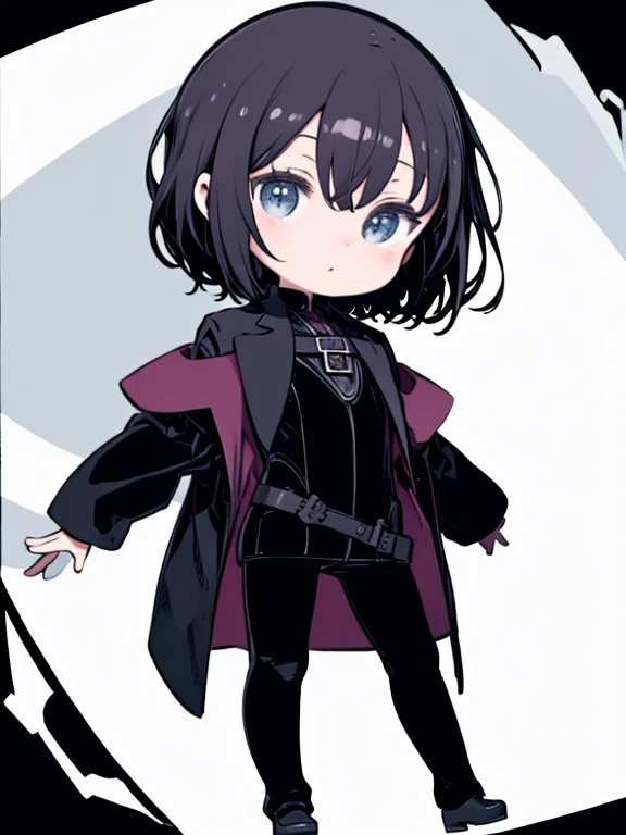 masterpiece、highest quality、High resolution、Very detailed、((Flat Color))、((Colorful art))、Chibi Character、Girl、cute、Nendoroid、Black Hair、Shortcuts、boyish、Brown big coat、Black trousers、White shirt、