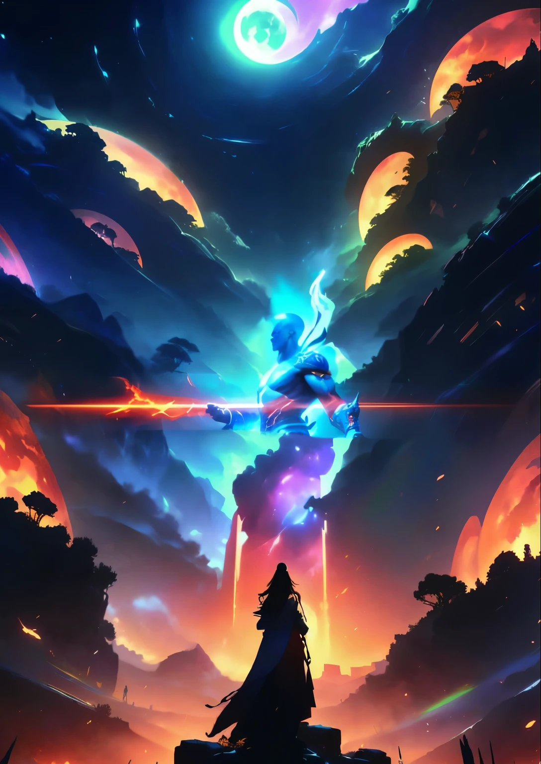 Poster of a man standing on a rock in front of the sky, The album cover, god of the underworld, Detailed cover design, official art works, God of war, The album cover cover, The album coverwork, God concept art, Popular on cgstation, Goddess of war, illustration animation, God of war 2 0 1 8, Official Fanart, Propaganda Art