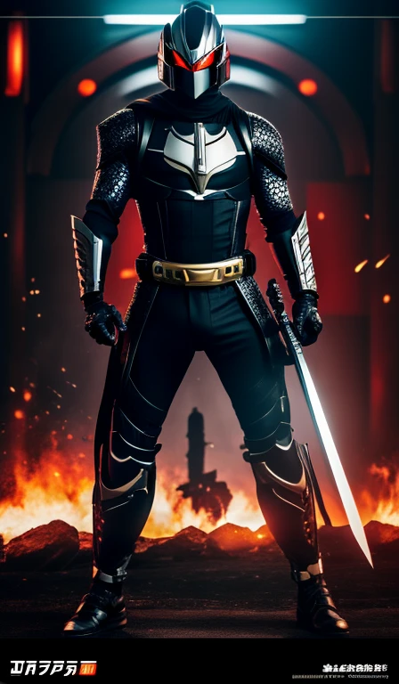 araffe dressed in a black suit holding a sword and a sword, cyborg samurai, cyber japan samurai armor, cyberpunk samurai, very beautiful cyberpunk samurai, full samurai armor godzilla , Textured skin, Super Detail, high details, High quality, Best Quality, hight resolution, 1080p, hard disk, Gorgeous beauty,(Kamen Rider),(mask off),(Female Riders),body suit,battle suits,Transformation Belt,Battle Mode,Metal,Transform into Kamen Rider,cyborgs
