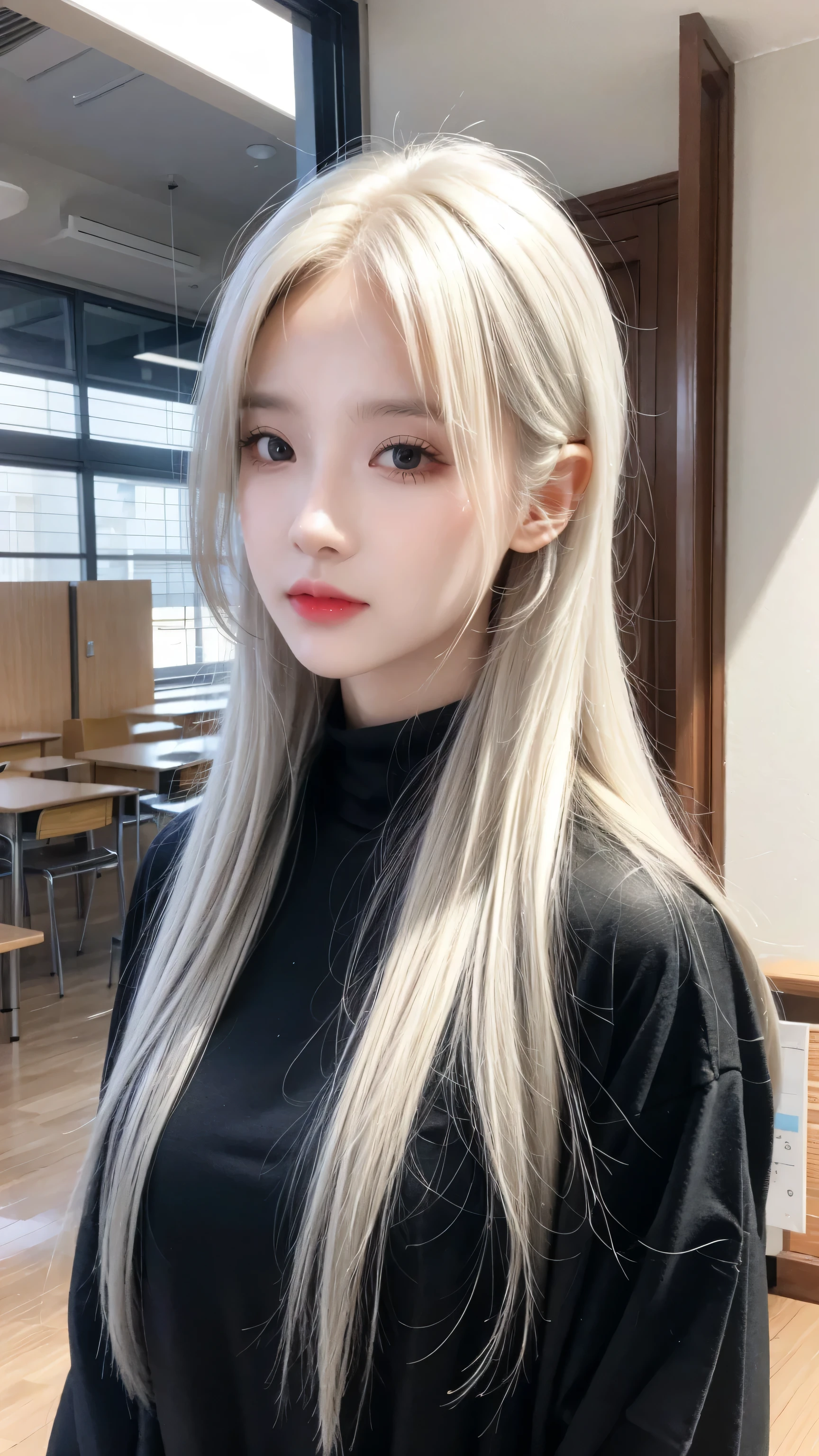 Tall guy in school、Beautiful woman with white hair