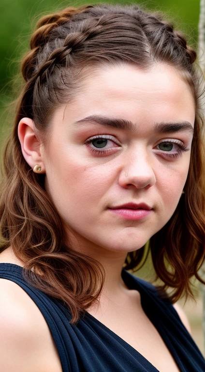 Foto RAW, best quality, highly detailed, charming, captivating beauty, detailed skin, skin texture, sharp focus, 1girl, looks like Maisie Williams, Styled Hair, fluffy hair, a close up portrait photo of brutal 45 y.o Woman in Gladiator clothes, Styled hair, fluffy hair, pale skin, healthy body, alluring body, Spartacus series costumes, mediaeval ruins place background, (high detailed skin:1.2), 8k uhd, dslr, soft lighting, high quality, film grain, Fujifilm XT3, Solo,