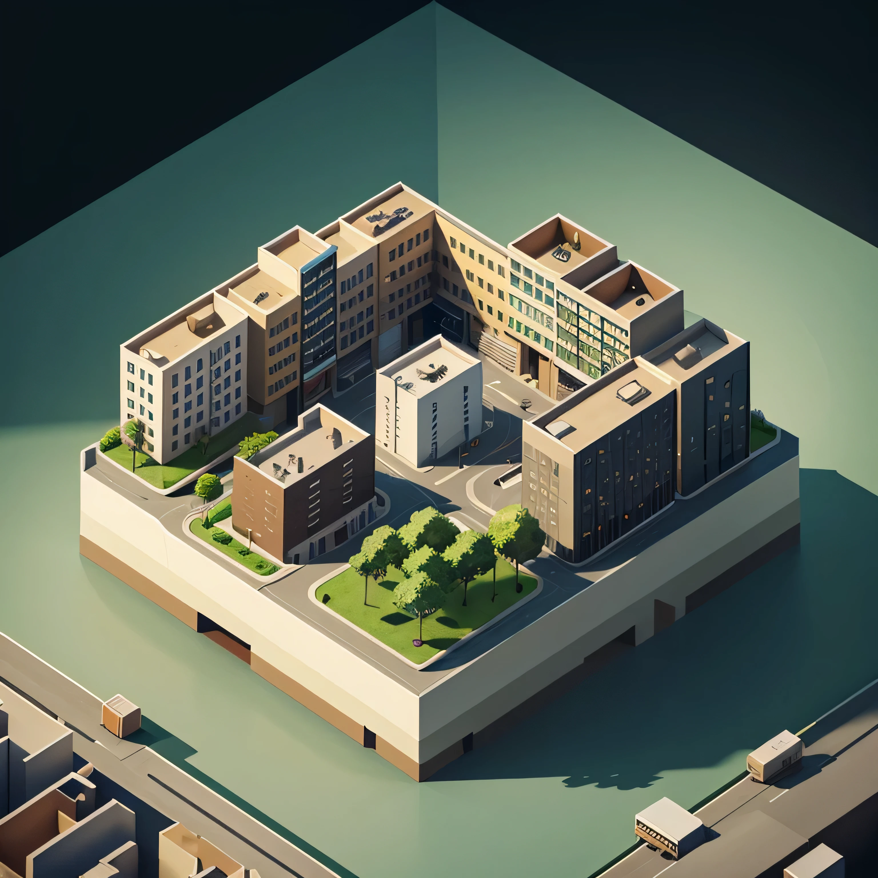 Craeate an isometric city illustration.