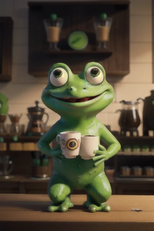 The green frog is a coffee barista.
