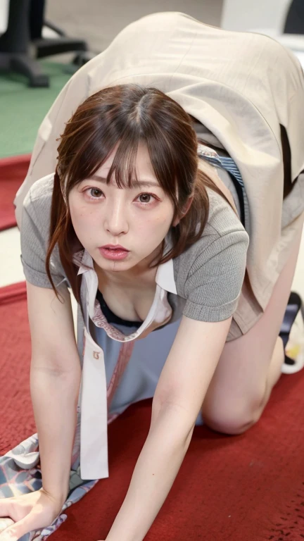 highest quality, Ultra-high resolution, Highly detailed skin, Japanese milf、Physically Based Rendering,Down blouse, On all fours,Bend deeply forward、30th Generation、Beautiful Skin、Wide open chest、tea bag、Large Breasts、（No bra）、Showing nipples