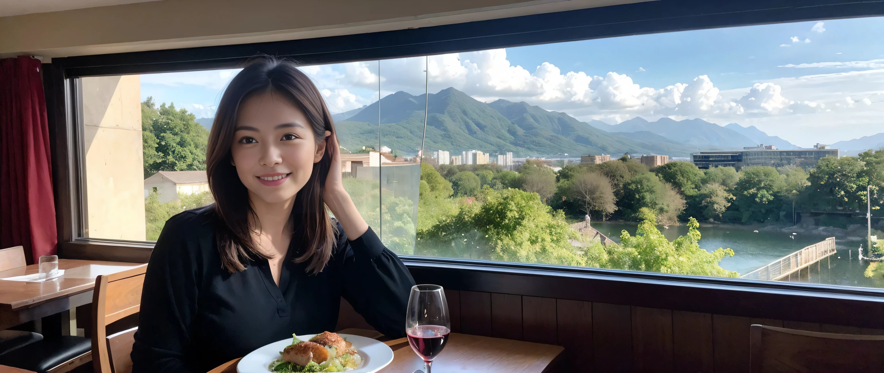 ((highest quality、8k、masterpiece:1.3))、Sharp focus:1.2、Beautiful woman perfect body:1.4、Wine Party、Slim body、((Bob Hale、Straight hair:1.2))、(to be born, highest quality, masterpiece:1.5), (Realistic, Intricate details:1.2), Ultra-high resolution, Shine light on your face、Amazing view of the sunset sky and clouds、Amazing mountain views、A bright smile、A lovely woman with a smile、Bright image、2. The beauty of wine, Beautiful Face, blue eyes, The light shines on your face, Blushing, short hair,Bright Face、Fox face、 (36 years old), 39 years old, Lady、red wine 、Appetizers、Italian food、Wine bottle、Champagne、sparkling wine、Two beauties、Brown Hair、Shortcuts、Long sleeve shirt、dress、Pretty Woman 1, (Slim face), (The body is slim), (Brown Hair), (Shortcuts), cheeks turn a little red,Attractive beauty、, Out of the window, A beautiful and detailed night view unfolds.........., restaurant, In a prominent place (From the waist up) Nova Frog Style, actress, model, Upper Body, White wine, slim, wine glass, A wine glass placed in the middle, smile, (smile: 1.15), Beautiful fine grain, Depth f/2,saturation, High Contrast, Strong light and shadow,Moist Body:1.5、3D texture、Delicate eyes、Brown Hair、The hair is very shiny、