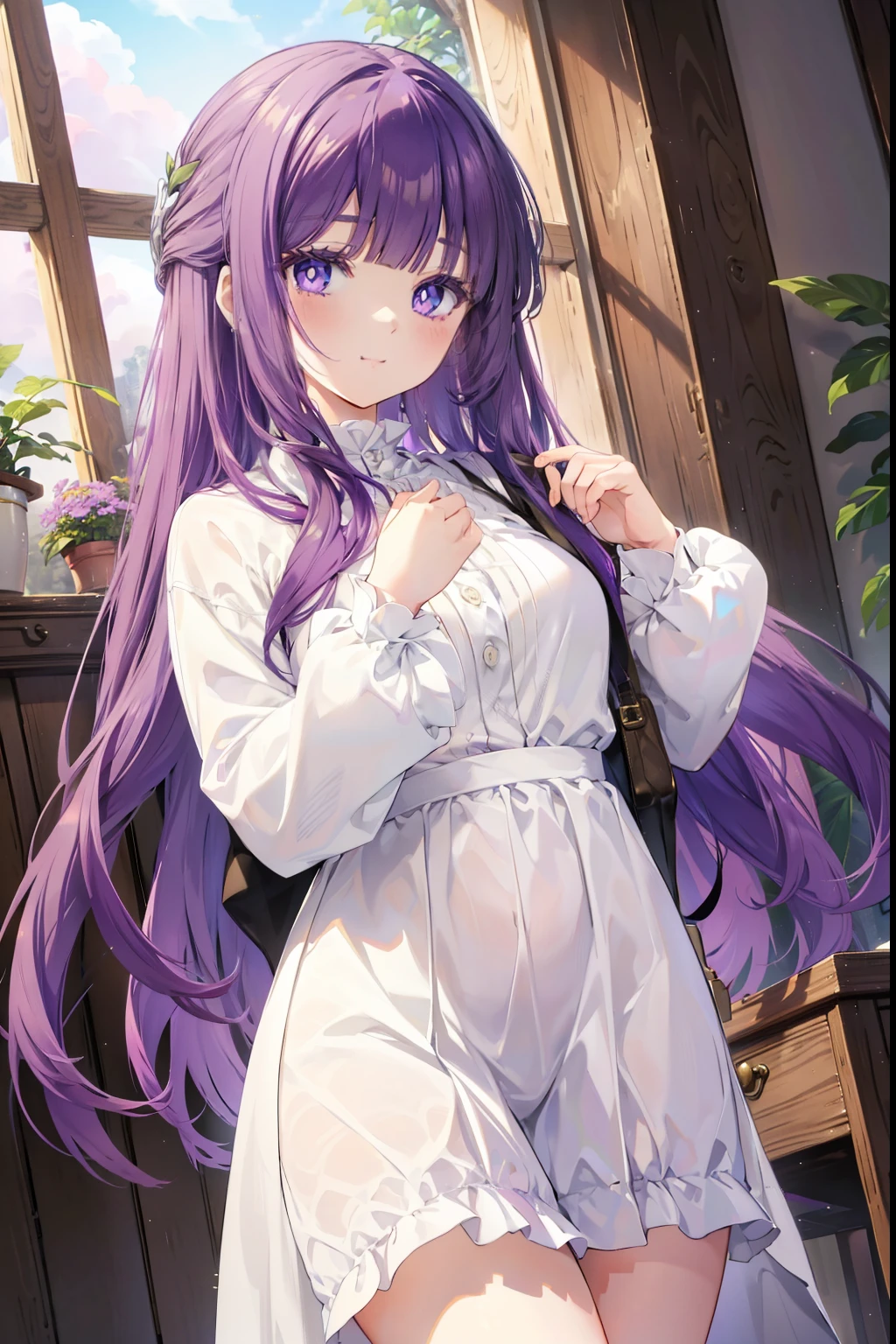 Fern、Purple Hair、Long Hair、blush,smile,Captivating thighs、Very cute clotheagic wand、There are lots of magic circles
(masterpiece:1.2), highest quality, High resolution, unity 8k wallpaper, (shape:0.8), (Beautiful and beautiful eyes:1.6), Highly detailed face, Perfect lighting, Extremely detailed CG, (Perfect hands, Perfect Anatomy),