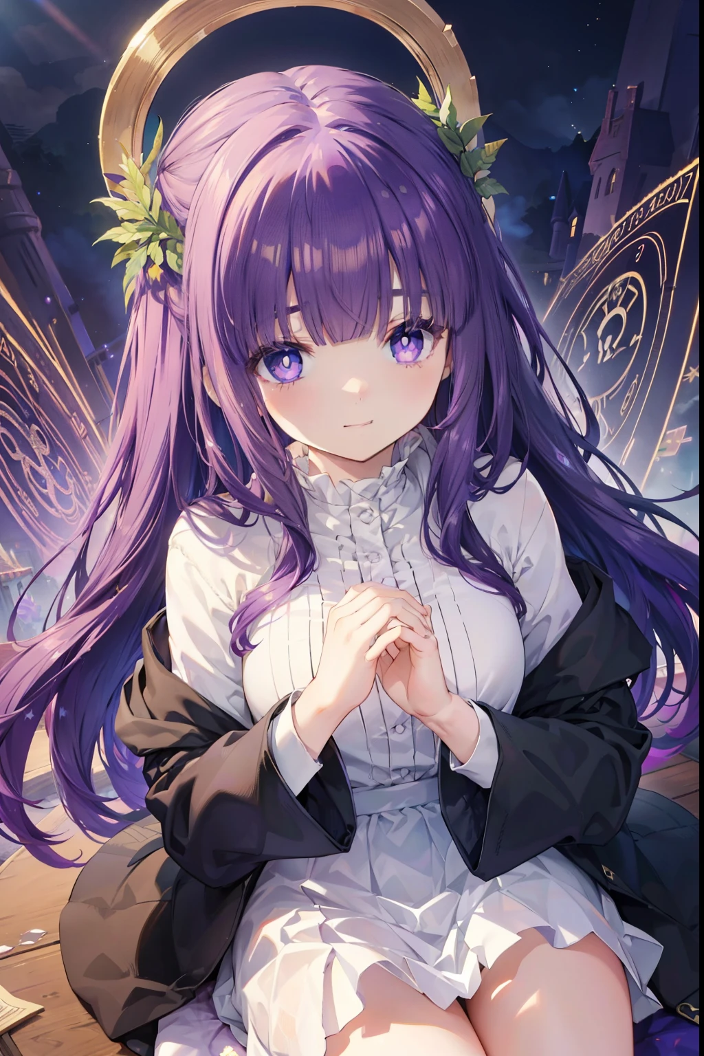 Fern、Purple Hair、Long Hair、blush,smile,Captivating thighs、Very cute clotheagic wand、There are lots of magic circles
(masterpiece:1.2), highest quality, High resolution, unity 8k wallpaper, (shape:0.8), (Beautiful and beautiful eyes:1.6), Highly detailed face, Perfect lighting, Extremely detailed CG, (Perfect hands, Perfect Anatomy),