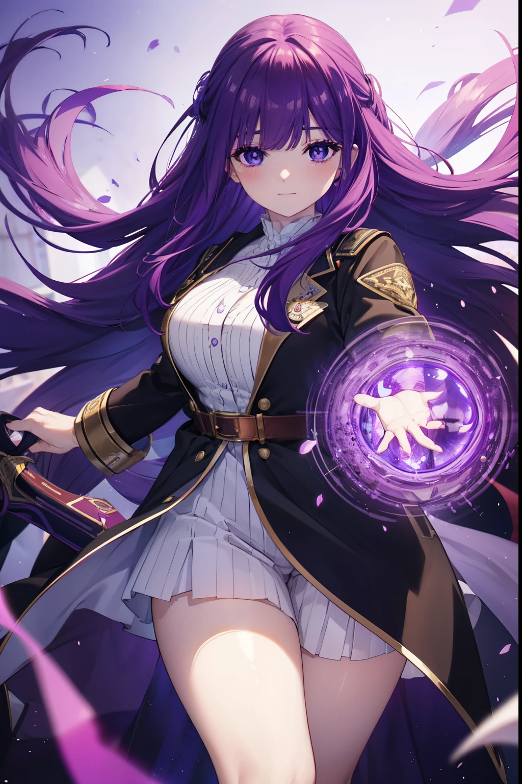 Fern、Purple Hair、Long Hair、blush,smile,Captivating thighs、Combat Uniform、Magic wand、There are lots of magic circles
(masterpiece:1.2), highest quality, High resolution, unity 8k wallpaper, (shape:0.8), (Beautiful and beautiful eyes:1.6), Highly detailed face, Perfect lighting, Extremely detailed CG, (Perfect hands, Perfect Anatomy),
