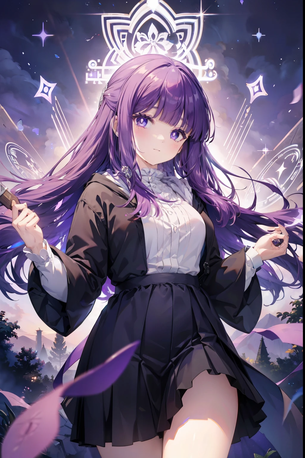 Fern、Purple Hair、Long Hair、blush,smile,Captivating thighs、Combat Uniform、Hold the magic wand and cast magic、Shooting magic beams、There are lots of magic circles
（masterpiece:1.2), highest quality, High resolution, unity 8k wallpaper, (shape:0.8), (Beautiful and beautiful eyes:1.6), Highly detailed face, Perfect lighting, Extremely detailed CG, (Perfect hands, Perfect Anatomy),