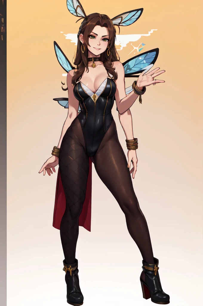 sfw, cartoon, aerith gainsborough reimagined as a horny girl in honeybee costume frome final fantasy 7, full body, (masterpiece, best quality), beautiful face, (22yr old, beautiful girl, solo:1.1),brown_hair ,long_hair, pixiv, evil smile, sadistic, erotic lips, seductive eyes, drooping eyes, provocative expression, smirks, squint, enraptured, fascinated, scornful laughter, aroused, lovely, naughty face, half closed eyes, fearless smile, crazy smile,toned female, glamorous perfect female proportion, wide hips, extremely shiny, reflecting light, awesome metallic surface texture, cute, akiba, anime face, moe, yellow and black striped hair, wasp ornament, Yellow and black striped boots, wasp transparent wings, bee Transparent wings, wasp antennae, wasp printed, Honeycomb printed, poison needle, yellow and black striped fur, spike choker, earrings, best quality, amazing quality, very aesthetic,