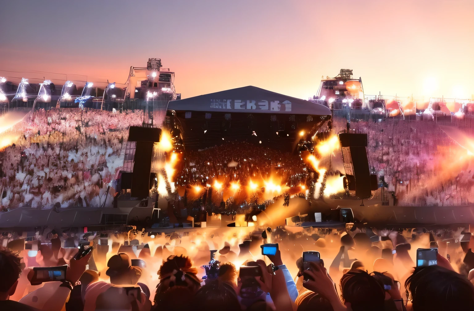 people taking pictures of a concert with their cell phones, Summer Festival Night, live concert, an outdoor festival stage, music festival, concert, in front of a large crowd, big crowd, big head on stage, Keda, concert photography, 2 0 2 2 Photos, Photos from 2022, The atmosphere is pleasant, Opening, crowd, large crowd